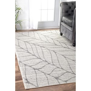 Leaves Abstract Light Gray Doormat 2 ft. x 3 ft.  Area Rug