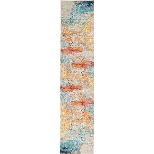 Nourison Celestial Sealife Multicolor 2 ft. x 12 ft. Abstract Modern Kitchen Runner Area Rug
