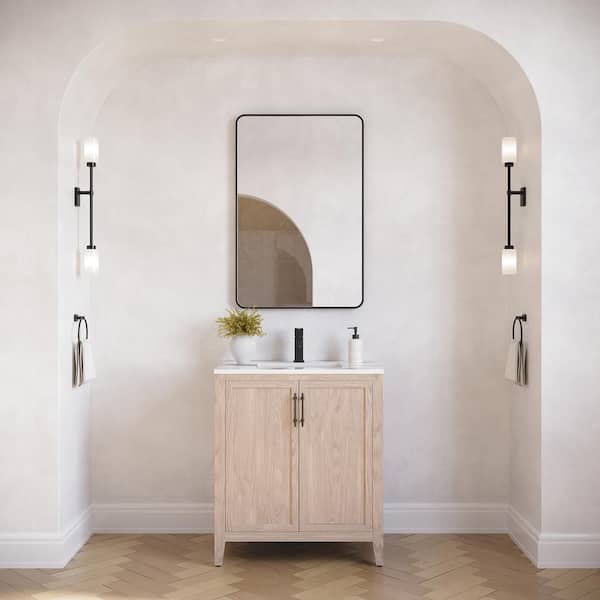 Fresca Silas 30 in. Single Sink Freestanding Bath Vanity with White Quartz Top and Ceramic Sink in Vanilla Oak