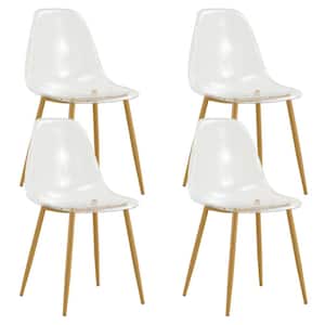 Modern Clear Dining Chair, Armless Crystal Chair with Wood Color Metal Leg, (Set of 4)