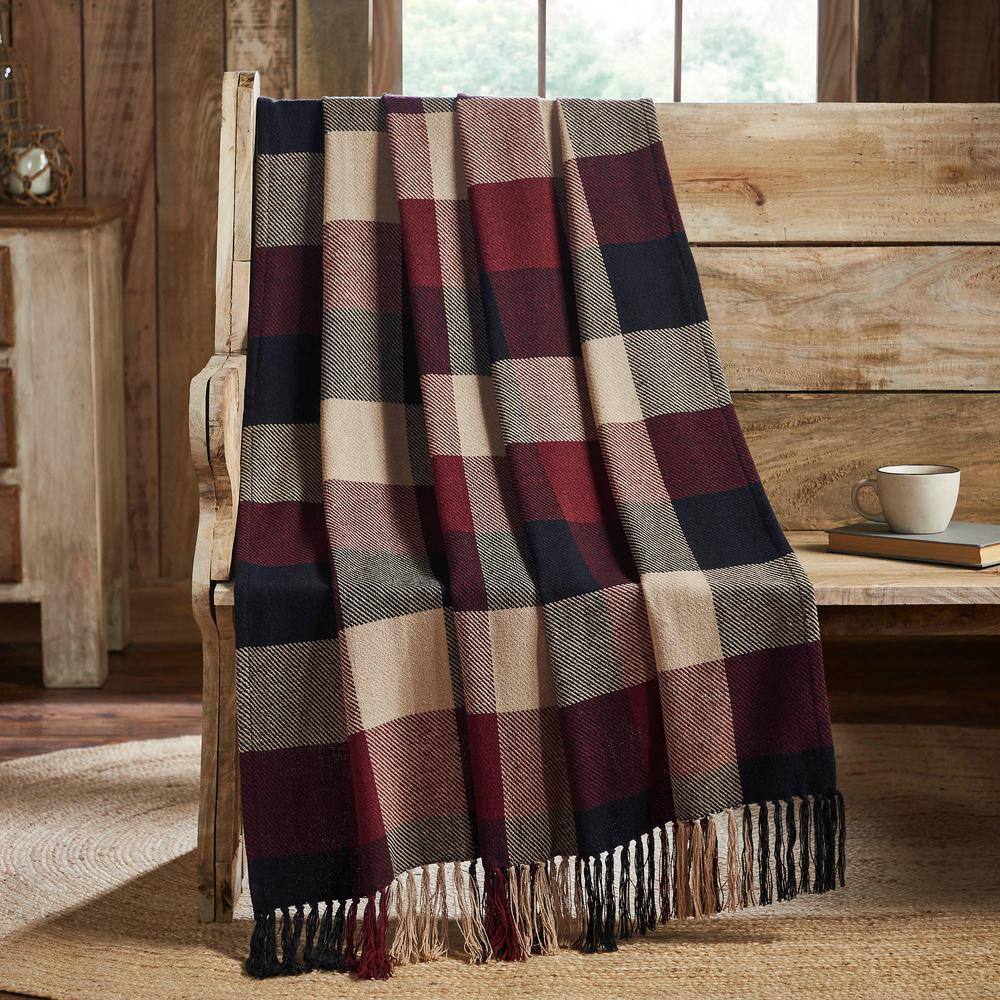 Heritage Farms Burgundy and Oatmeal Cotton Check Throw Blanket
