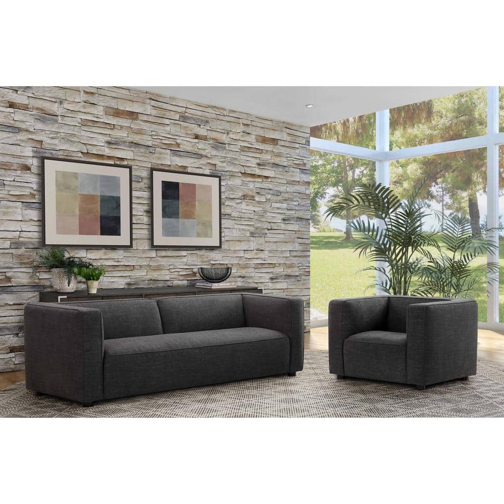 Bradley 95 in. Straight Arm Fabric Rectangle Sofa in. Gray with Chair -  DEVON & CLAIRE, RX-6754-GRY-SC