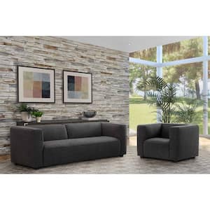 Bradley 95 in. Straight Arm Fabric Rectangle Sofa in. Gray with Chair