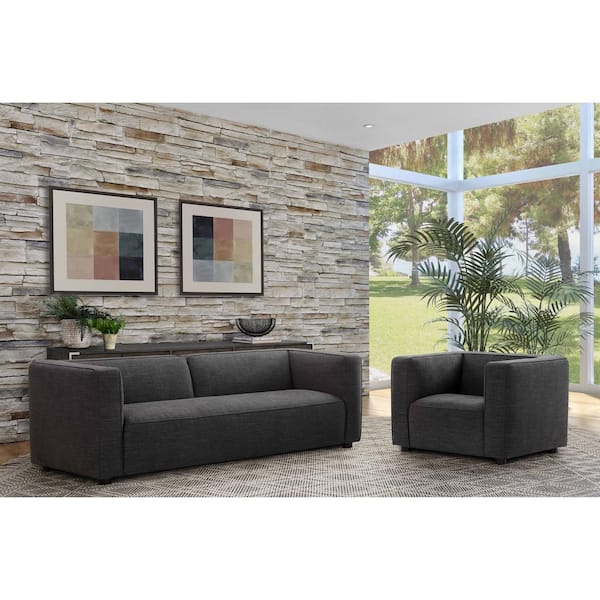 DEVON & CLAIRE Bradley 95 in. Straight Arm Fabric Rectangle Sofa in. Gray with Chair