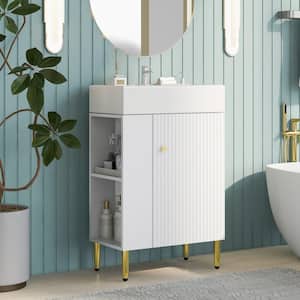 21.6 in. W Simplicity Freestanding Bathroom vanity with Left Storage Space and Single Ceramic Sink in White