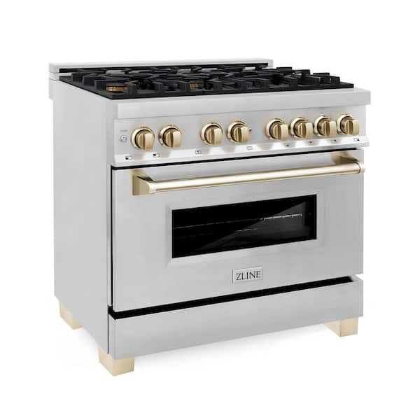 ZLINE Kitchen and Bath Autograph Edition 36 in. 6 Burner Dual Fuel Range in Stainless Steel and Polished Gold