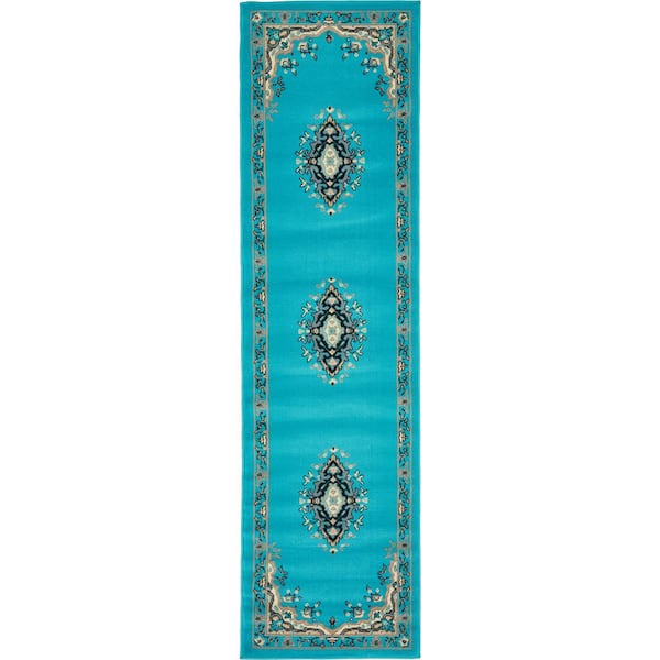 Unique Loom Reza Washington Turquoise 2' 2 x 8' 2 Runner Rug