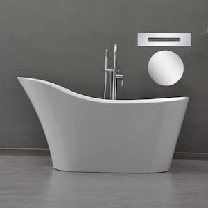 Municipality 59 in. Acrylic FlatBottom Single Slipper Bathtub with Polished Chrome Overflow and Drain Included in White