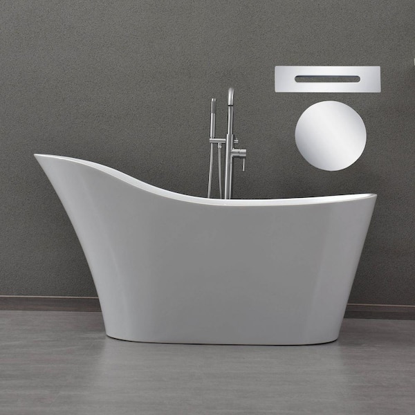 WOODBRIDGE Municipality 59 in. Acrylic FlatBottom Single Slipper Bathtub with Polished Chrome Overflow and Drain Included in White