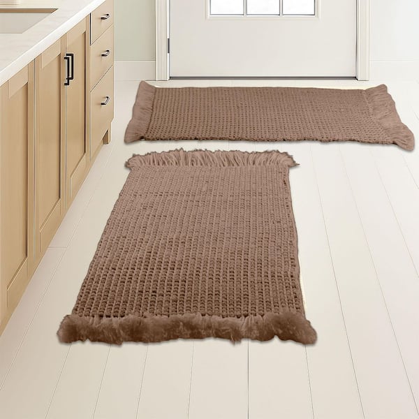 Natural Brown 2 Piece Waffle Bath Mat Set