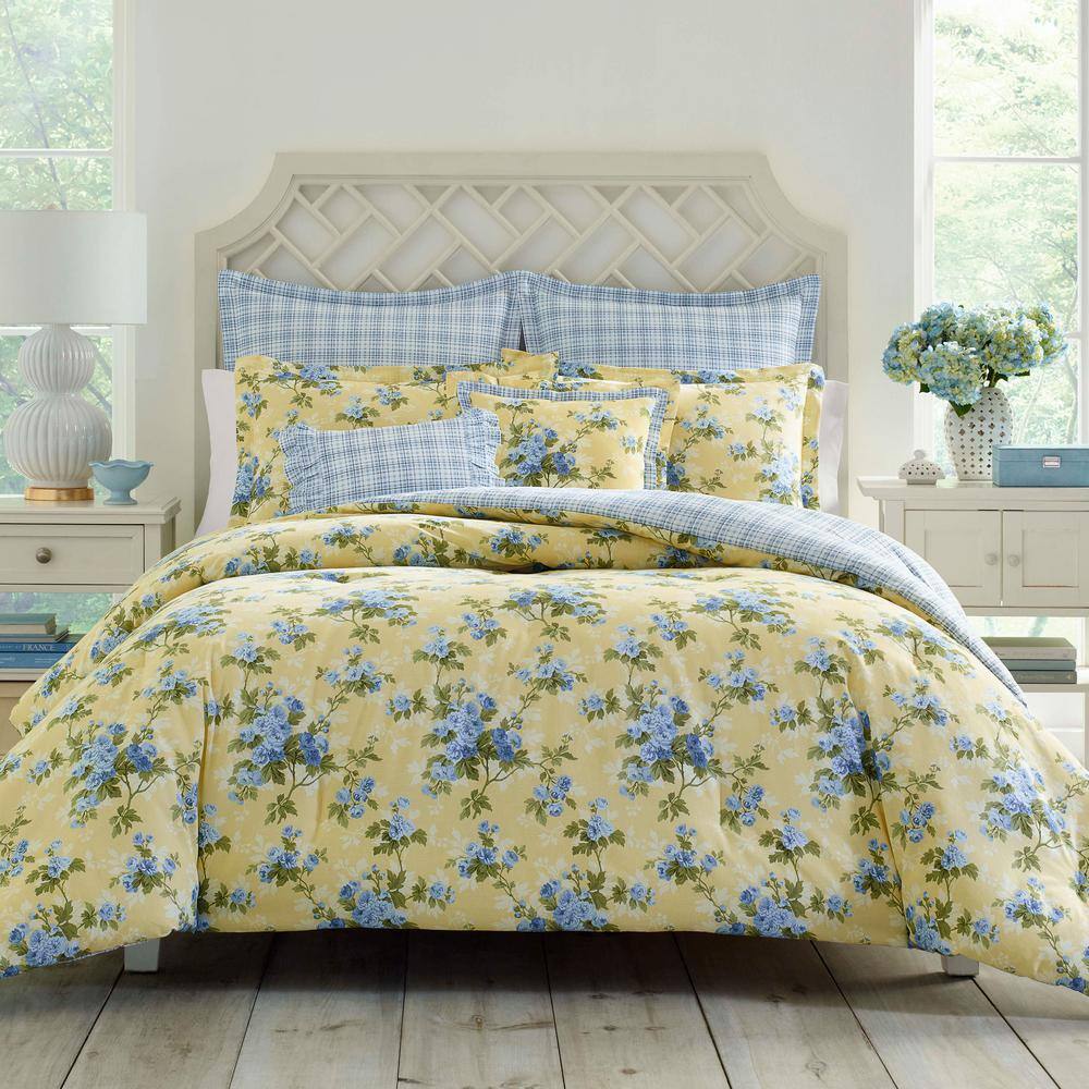 Laura Ashley Cassidy 7-Piece Yellow Floral Cotton King Comforter Set - 1