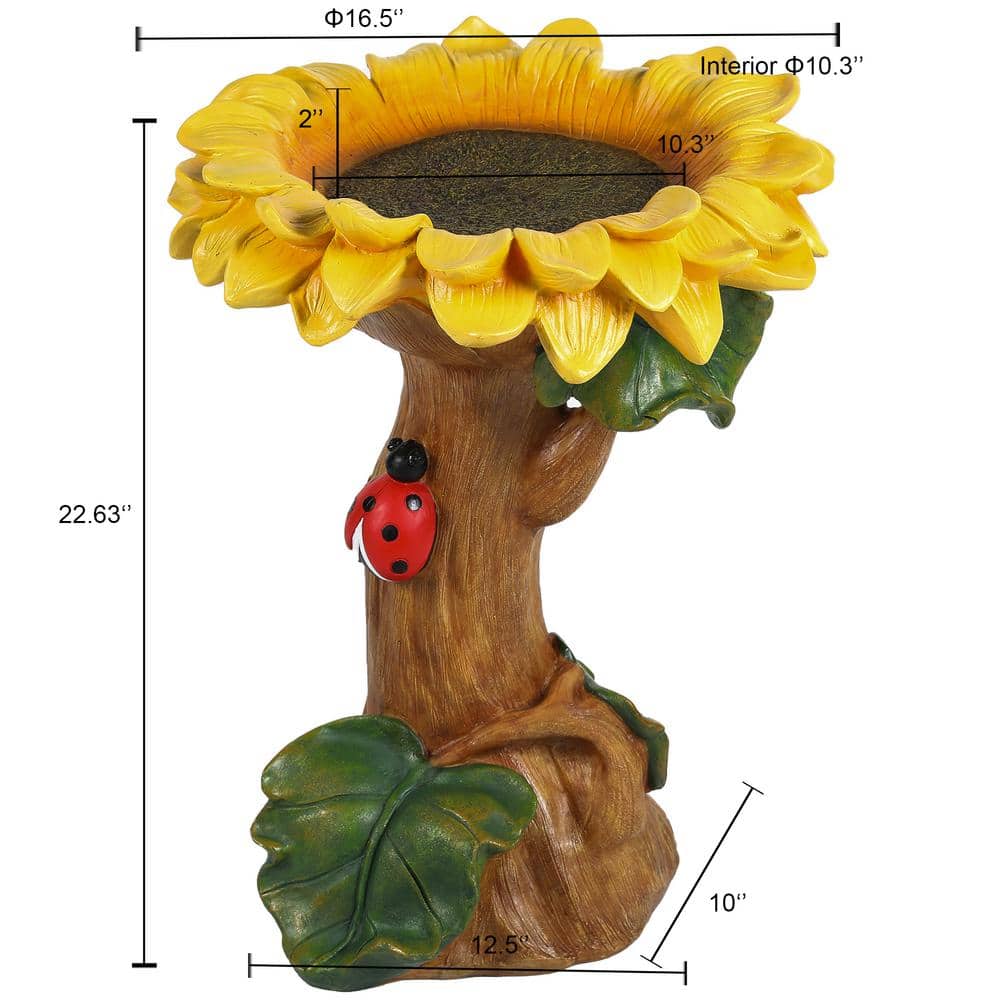Yellow Sunflower Resin Birdbath with Ladybug Accent