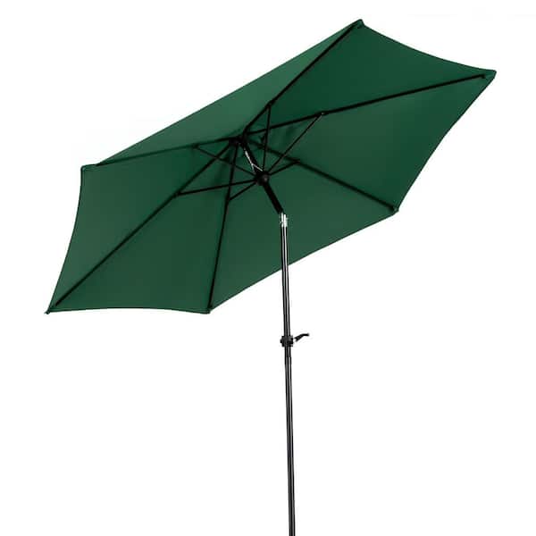 Unbranded 9 ft. Market Outdoor Patio Umbrella Picnic Table Umbrella with Push Button Tilt and Crank in Dark Green