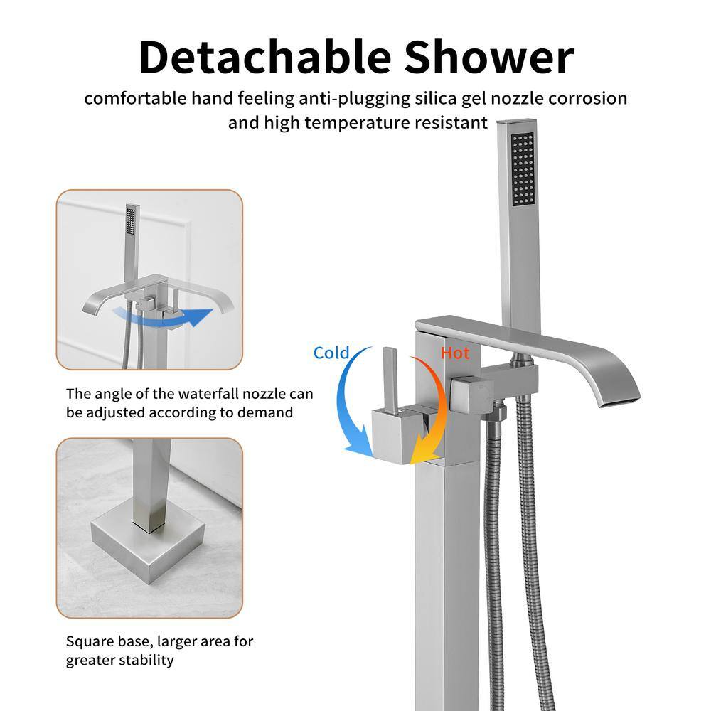 Brushed Nickel Single-Handle Freestanding Tub Faucet with Hand Shower