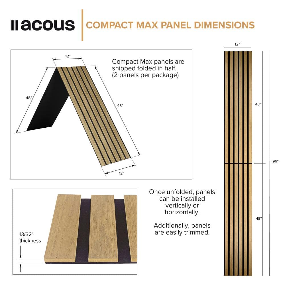 Light Oak 12'' x 96'' Foldable Wall Panels with Horizontal Slats