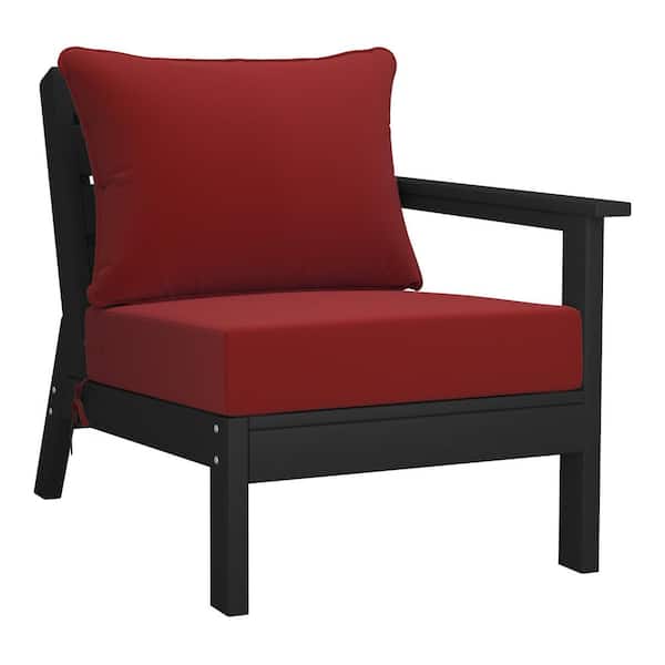 Westin Outdoor Birchwood Outdoor Patio Deep Seating Right Facing Arm HDPE Lounge Chair in Black with Red Cushions