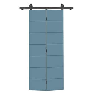 20 in. x 80 in. Hollow Core Dignity Blue Painted MDF Composite Modern Bi-Fold Barn Door with Sliding Hardware Kit