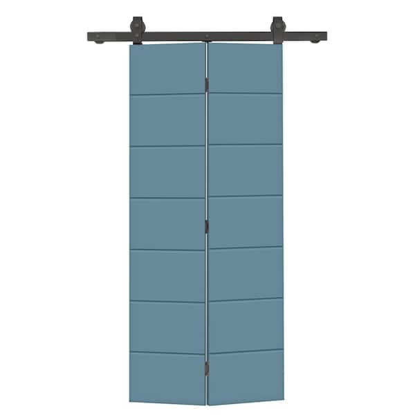 CALHOME 24 in. x 80 in. Hollow Core Dignity Blue Painted MDF Composite Modern Bi-Fold Barn Door with Sliding Hardware Kit