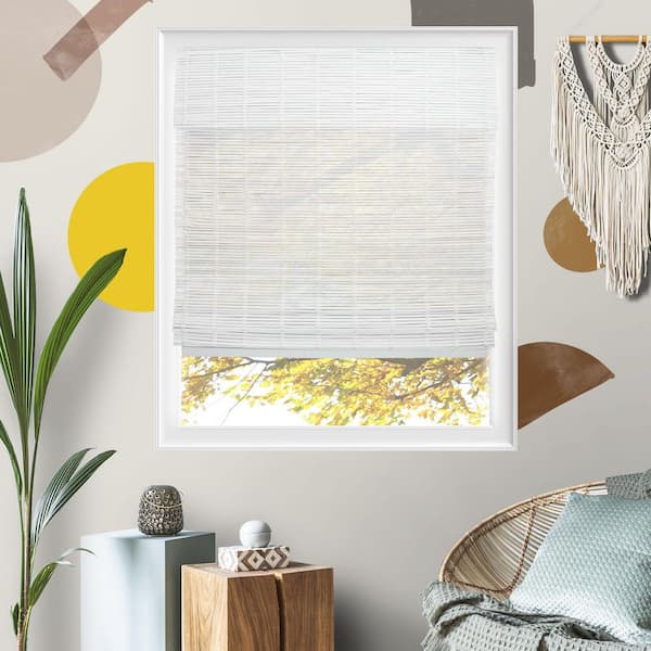 36 in. W x 64 in. L Natural Woven Cordless Light Filtering Bamboo Roman Shades for Window, Vanilla
