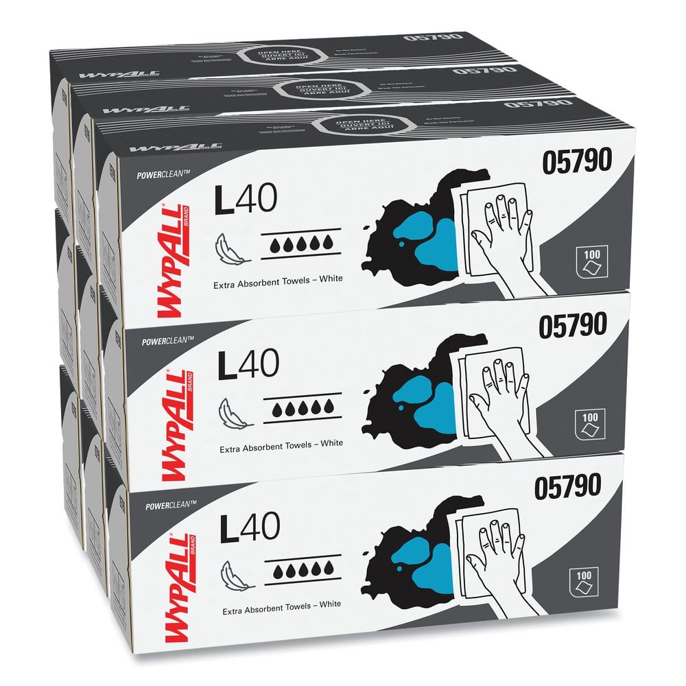 Task Wipe WypAll L40 White NonSterile 9-4/5 X 16-2/5 Inch Disposable  Kimberly Clark 05790  100 Count