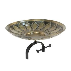 16.5 in. W Antique and Patina African Daisy Birdbath with Over Rail Bracket
