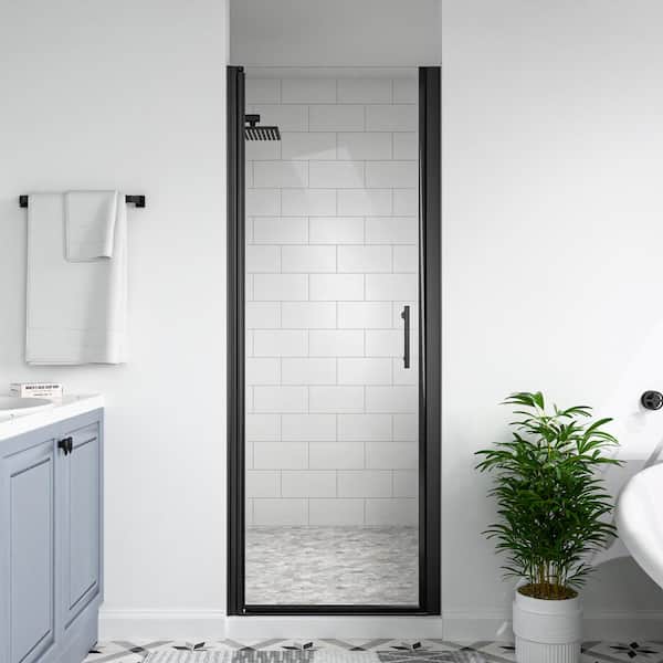 mortix 28 in. to 29-3/8 in. W x 72 in. H Pivot Semi-Frameless Shower Door in Matte Black Finish with SGCC Certified Clear Glass