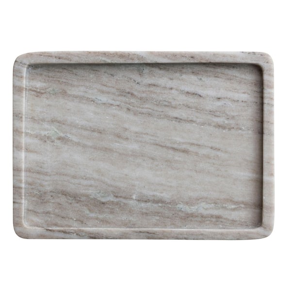 10 in. W x 1 in. H x 14 in. D Rectangular Beige Marble Tray