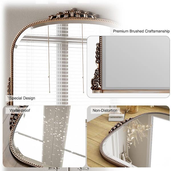 Antique Silver 36 in. W x 27 in. H Arched Polyurethane Framed with Decoration Antique Vanity Wall Mirror
