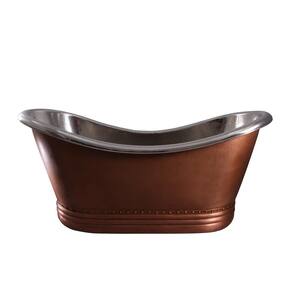 Ankara 66 in. Copper Double Slipper Flatbottom Non-Whirlpool Bathtub in Hammered Antique Copper