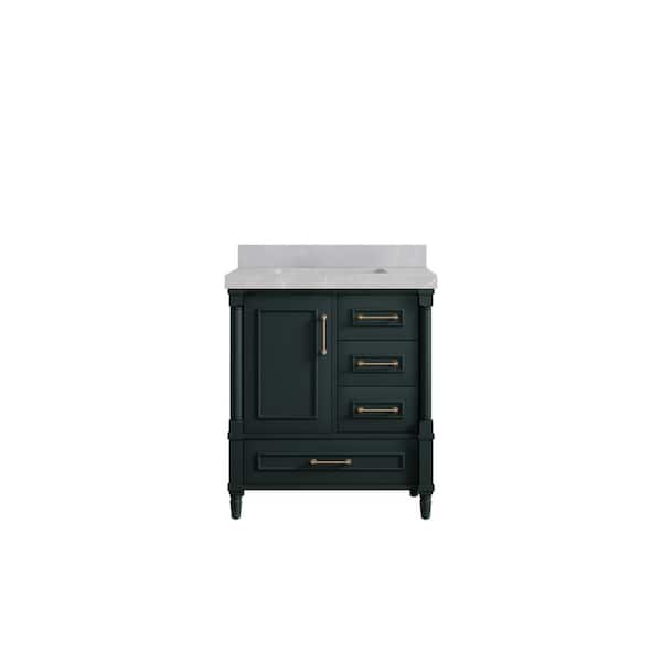 Willow Collections Hudson 30 in. W x 22 in. D x 36 in. H Single Sink Bath Vanity Center in Dark Green with 2 in. Pearl Gray Quartz Top