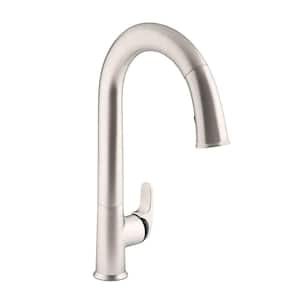 Sensate AC-Powered Touchless Single-Handle Pull-Down Sprayer Kitchen Faucet in Vibrant Stainless with Black Accents