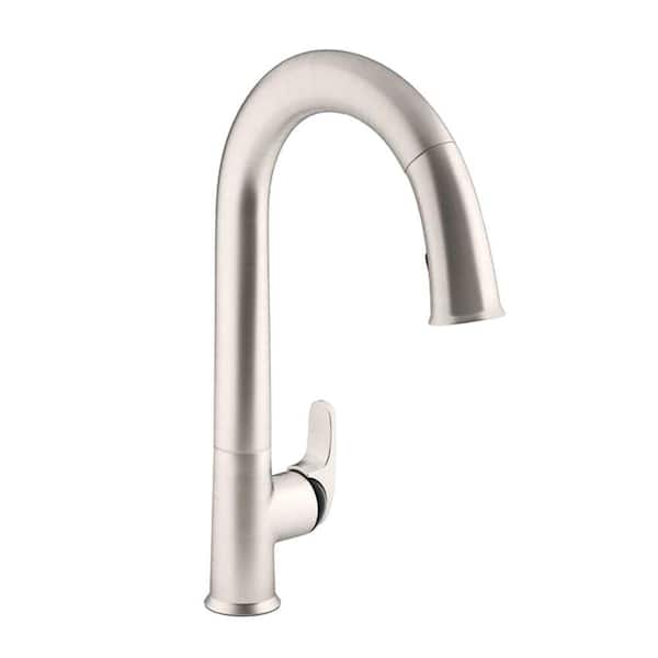 KOHLER Sensate AC-Powered Touchless Single-Handle Pull-Down Sprayer Kitchen Faucet in Vibrant Stainless with Black Accents