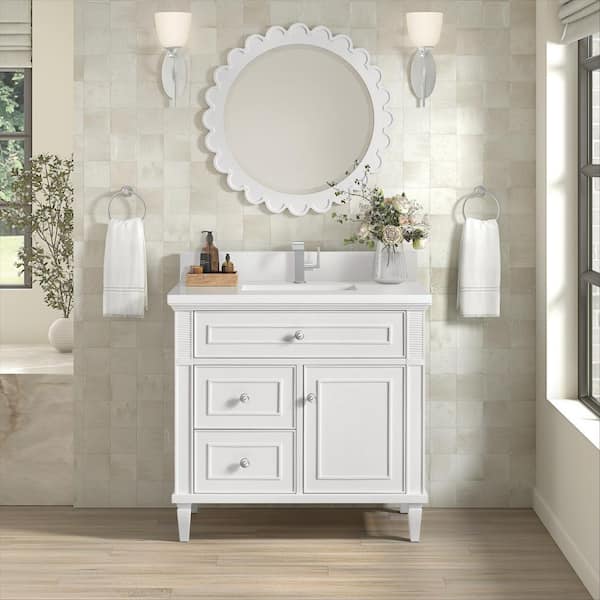 Lorelai 36.0 in. W x 23.5 in. D x 34.06 in. H Single Sink Bathroom Vanity in Bright White with White Zeus Quartz Top