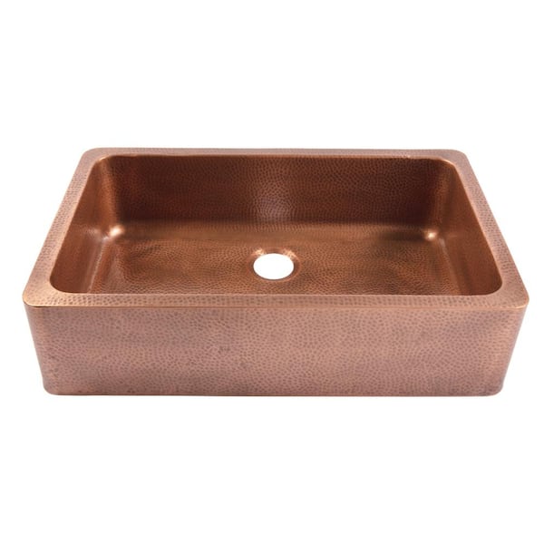 Adams 36 in. Farmhouse Apron Front Undermount Single Bowl 16 Gauge Antique Copper Kitchen Sink with Bronze Faucet Kit