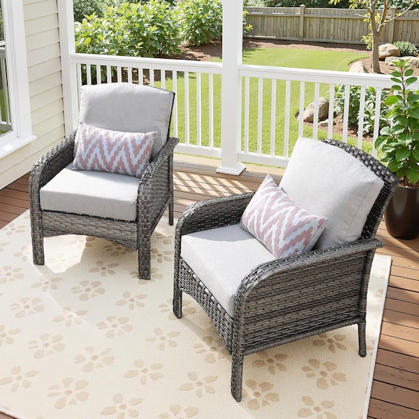 New Hyacinth A Gray 2-Piece Wicker Patio Outdoor Conversation Seating Sofa Set with Light Gray Cushions