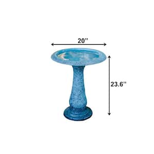23.6 in. Tall Blue Fiber Stone Glazed Birdbaths with Tall Round Pedestal and Base (Set of 2)