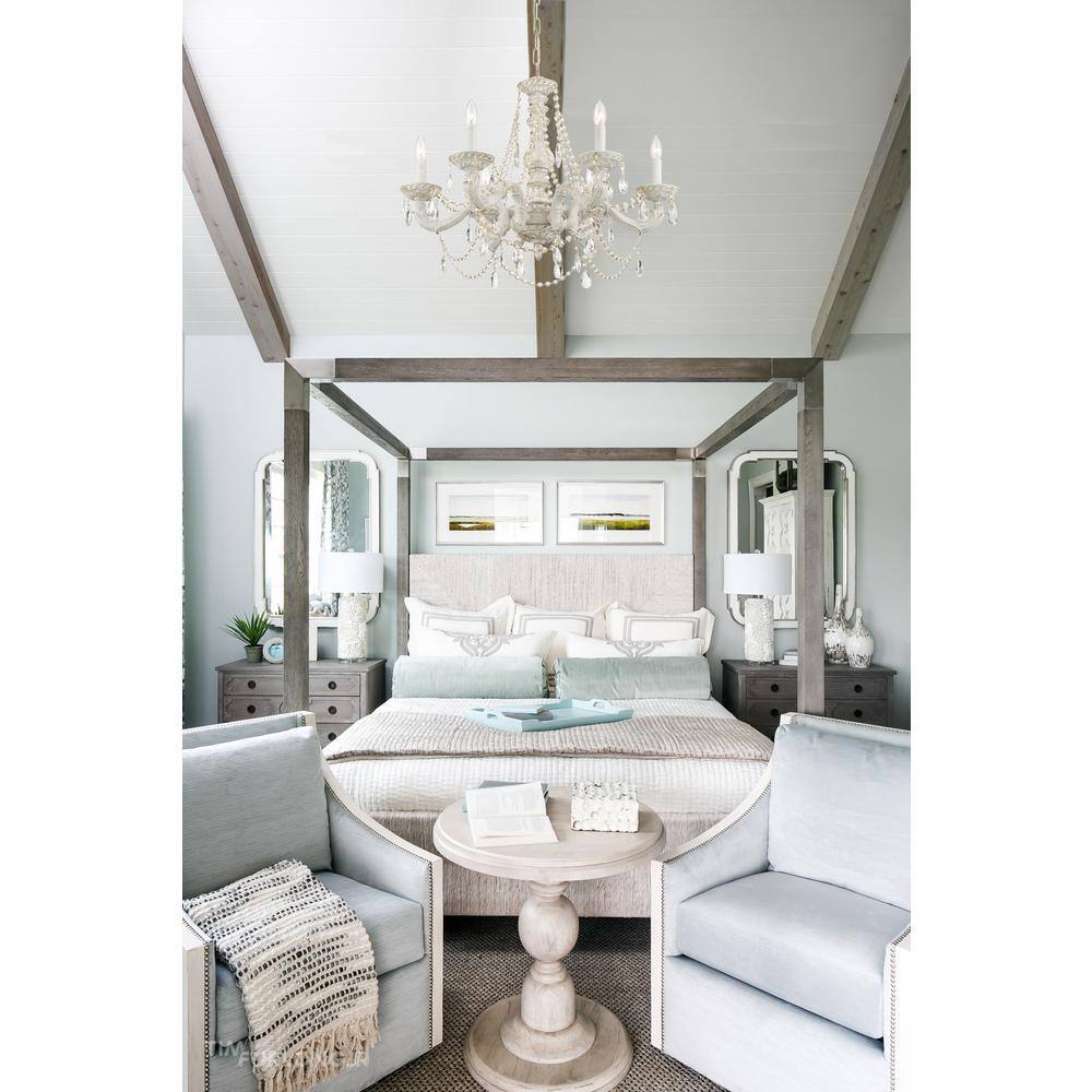 Antique White 6-Light Chandelier with Clear Italian Crystals