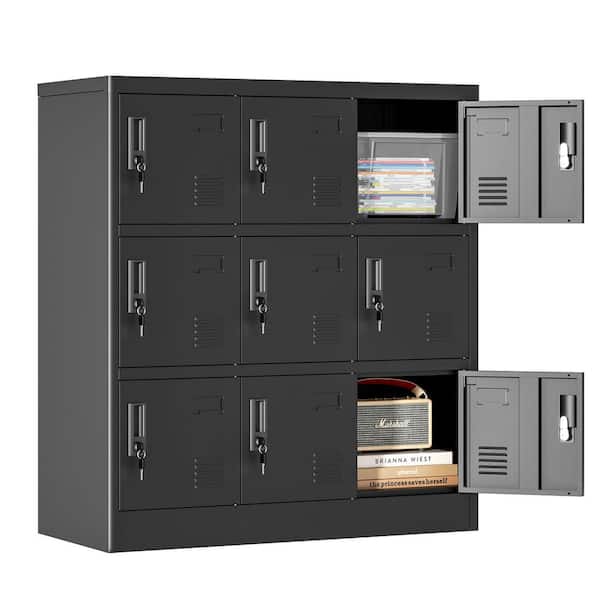 Tidoin 3-Tier Metal Storage Cabinet Locker with 9-Door in Black