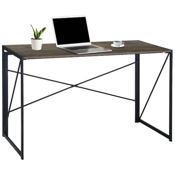 Harper 47.24 in. Rectangle Brown Wood Top and Black Steel Frame Foldable Desk for Home Office No Assembly Required