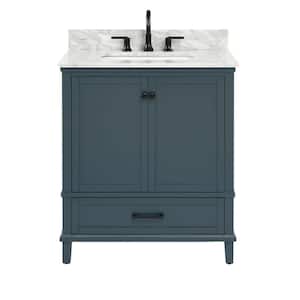 Merryfield 31 in. W x 22 in. D x 35 in. H Bathroom Vanity in Antigua Green with Carrara White Marble Top