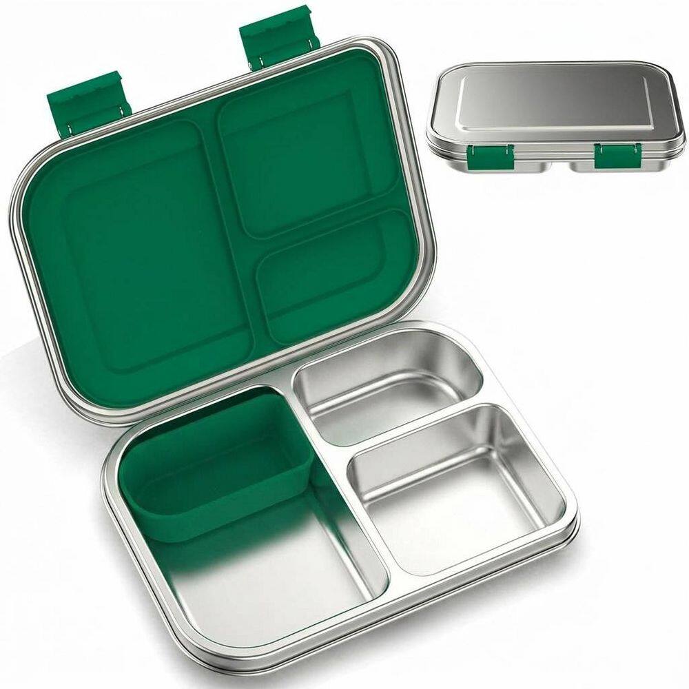 Stainless Steel Leak-Resistant Bento Lunch Box with Silicone Container, 3 Compartments, BPA-Free, Dishwasher-Safe price history on PriceWatchPro