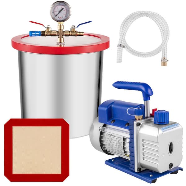 SKYSHALO 3 CFM Vacuum Pump 1/4 HP, Vacuum Chamber, with 3 Gal. Single Stage Stainless Steel Vacuum Degassing Chamber Kit