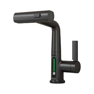 Single Handle Pull Out Sprayer Kitchen Faucet in Matte Black with LED Temperature Digital Display