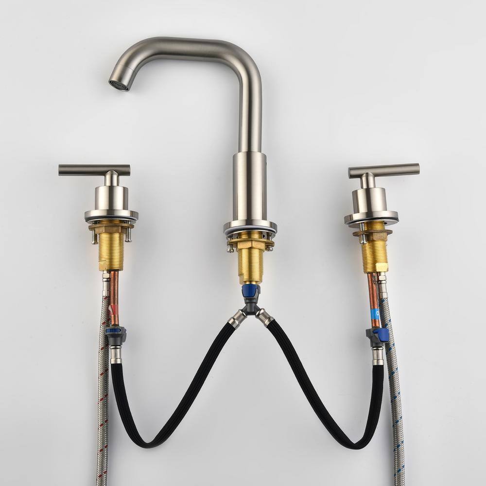 Brushed Nickel 8-Inch Widespread Bathroom Faucet with Lever Handles