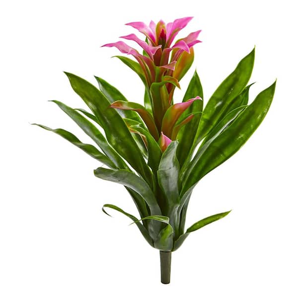Nearly Natural Indoor 15 in. Bromeliad Artificial Flower (Set of 4)