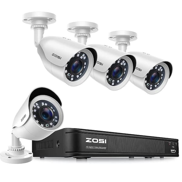 ZOSI 8-Channel 5MP-Lite DVR Security Camera System with 4-Wired 1080p Outdoor Cameras, 80 ft. Night Vision, Motion Alert