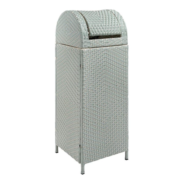 Ellison 31.39 Gal. All-Weather Wicker/Metal Swing Top Lid Hideaway Outdoor Trash Can, Mint Blue/White