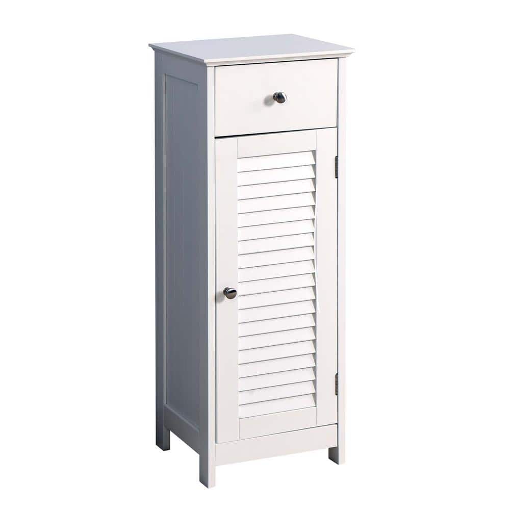 12.60 in. W x 11.81 in. D x 34.25 in. H White Linen Cabinet with Drawer and Single Shutter Door