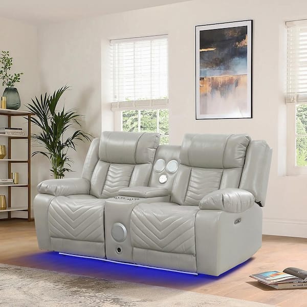 Lazzara Durant 78 in. W Gray Faux Leather Power Double Reclining 2