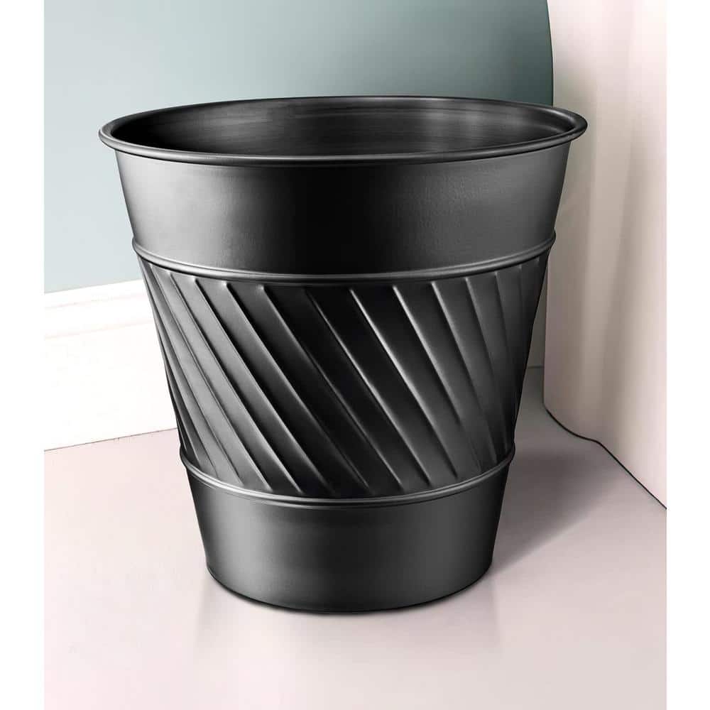 Embossed Black Metal Round Waste Basket